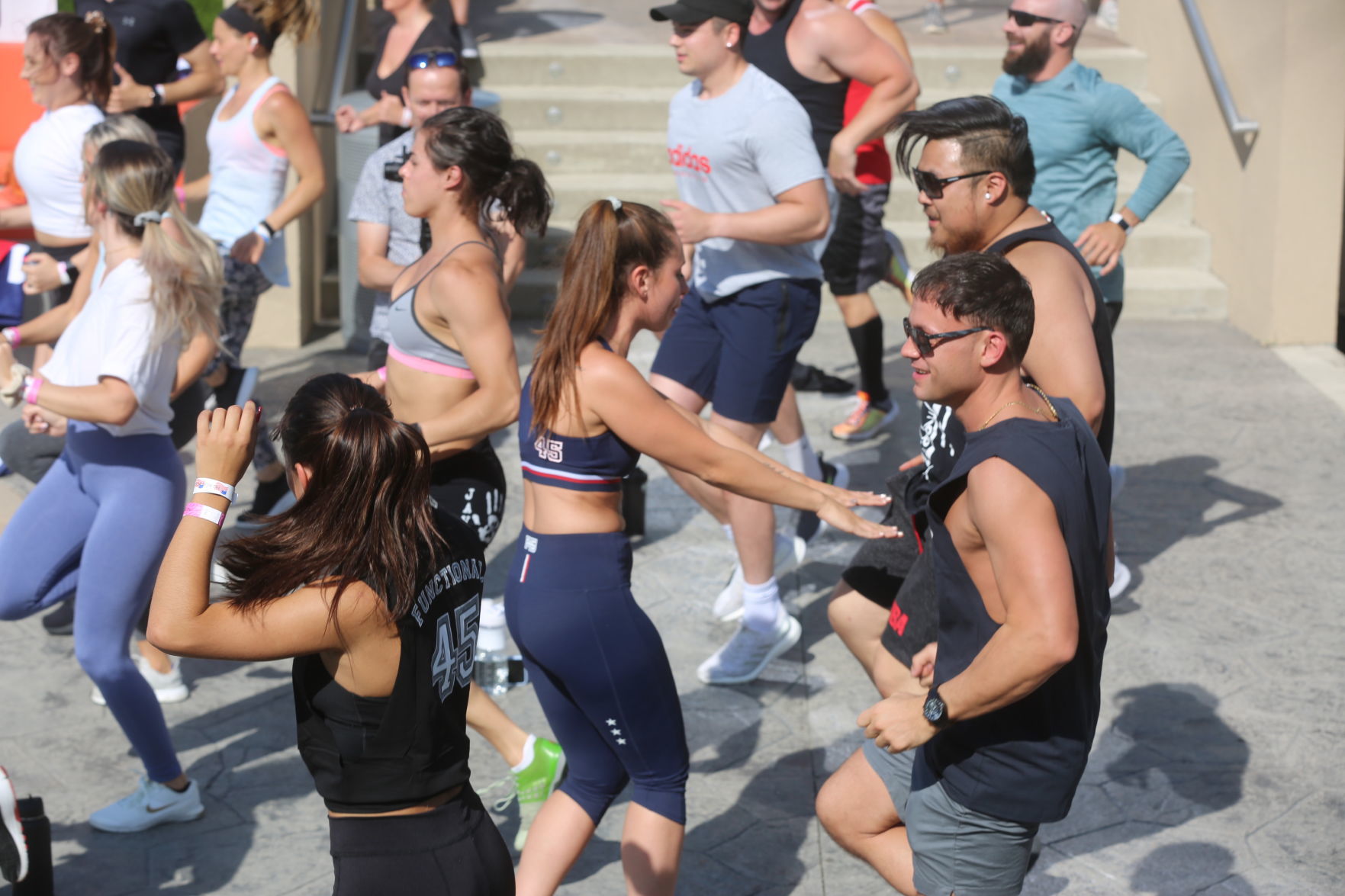 Actor Mark Wahlberg helps to lead a F45 track workout at Ocean Casino Resort in Atlantic City as part of the casino's one-year anniversary Saturday, June 22, 2019.